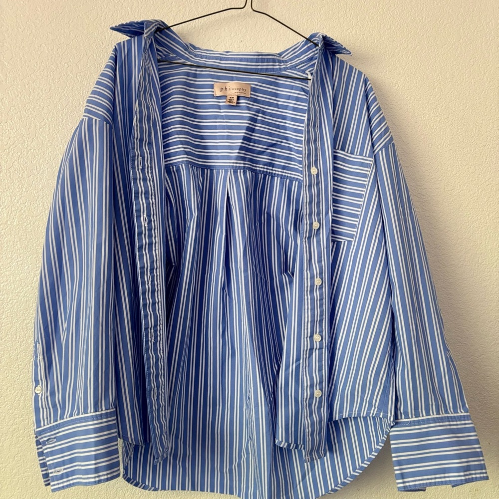 Philosophy Blue and White Striped Blouse